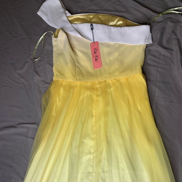 One shoulder, ombre, yellow, long, dress - Picture 3 of 6